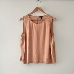 🤎Eileen Fisher Georgette Crepe Silk Round Neck Shell Size LG